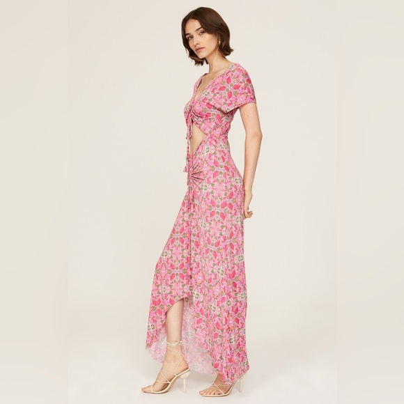 Misa Los Angeles Carlotta Cutout Ruched Maxi Dress Pink Floral Size Medium $395 - Picture 7 of 8